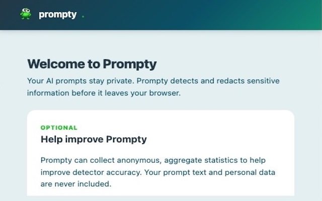 Prompty onboarding screen